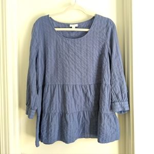 J. Jill| Light Blue, Tiered Long Sleeve Blouse, Size Large